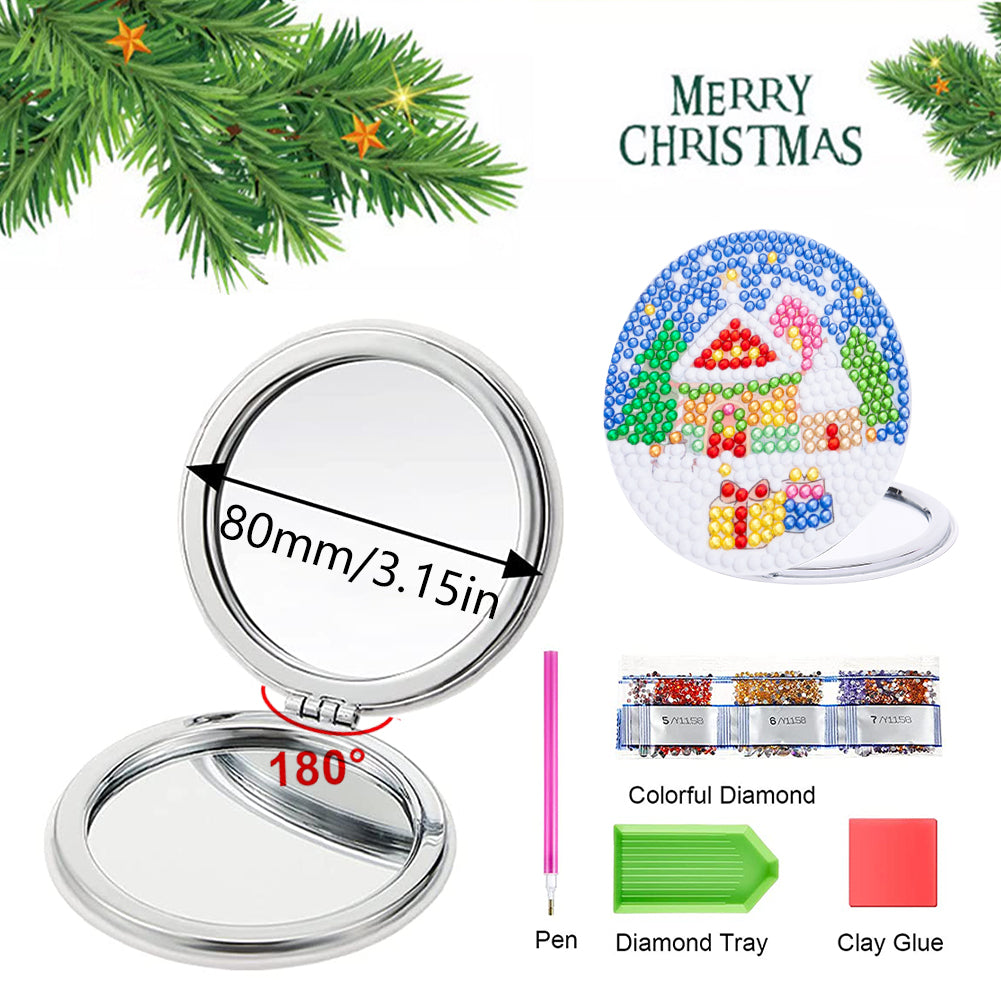 Double Sided Special Shape Diamond Painting Compact Mirror (Snow Room #2)