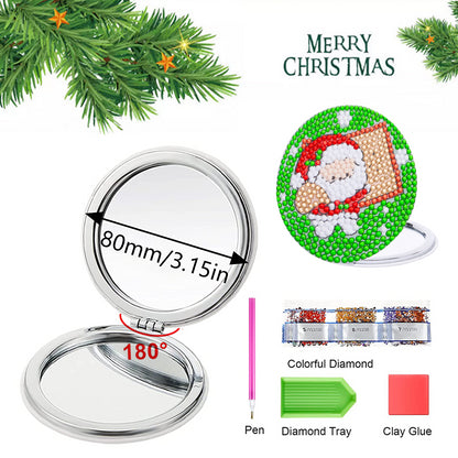 Double Sided Special Shape Diamond Painting Compact Mirror (Santa #3)