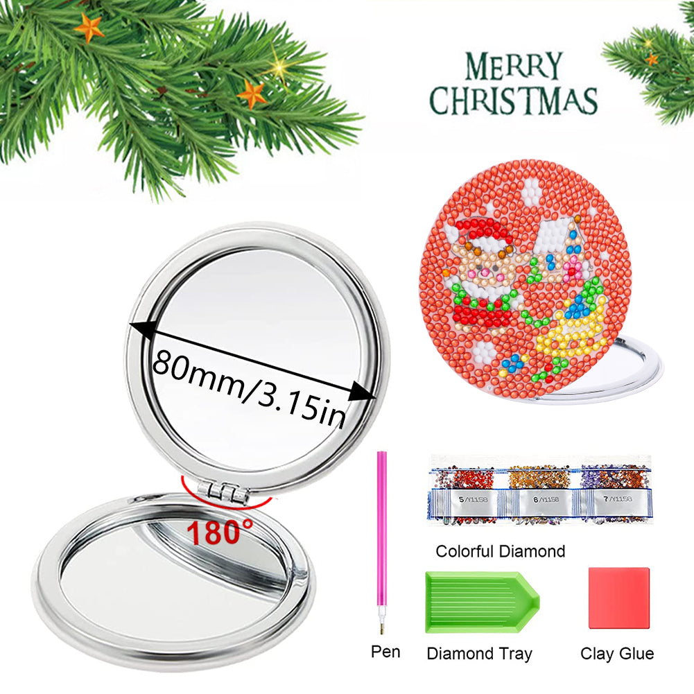 Double Sided Diamond Art Mirror for Adults Kids Beginners (Santa #2)