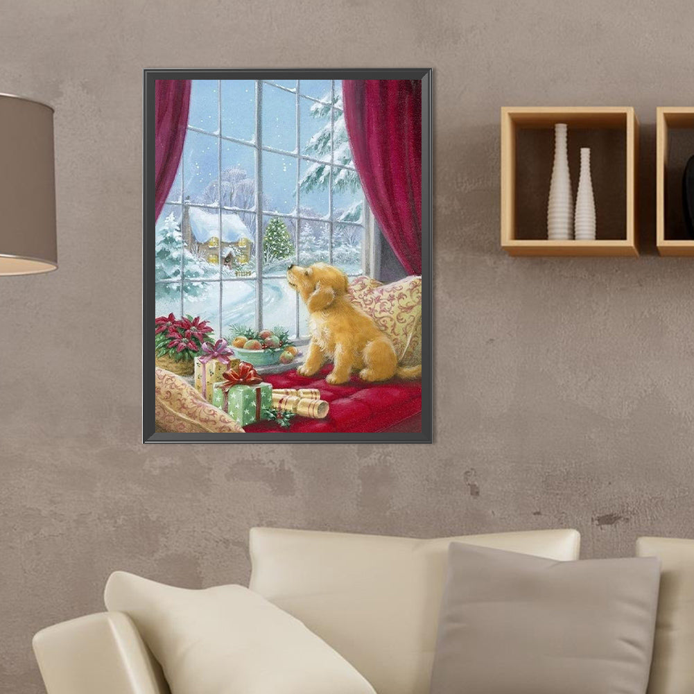 Christmas Golden Retriever - Full Round Drill Diamond Painting 30*40CM