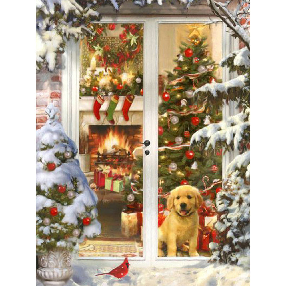 Christmas Golden Retriever - Full Round Drill Diamond Painting 30*40CM