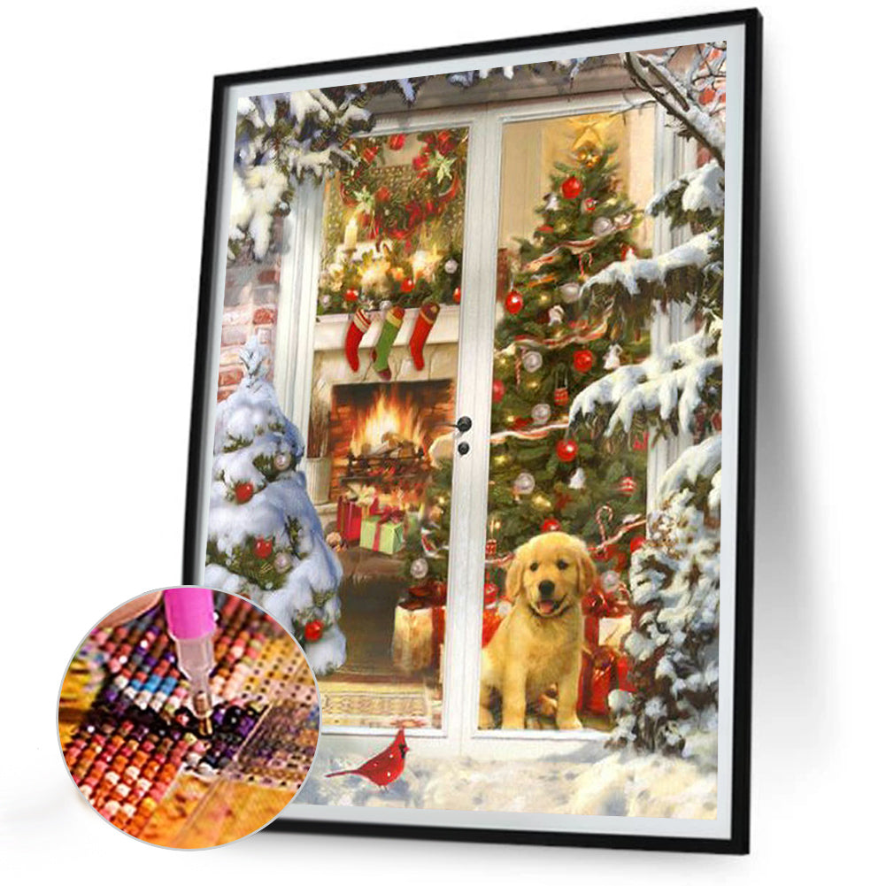 Christmas Golden Retriever - Full Round Drill Diamond Painting 30*40CM