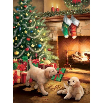 Christmas Golden Retriever - Full Round Drill Diamond Painting 30*40CM