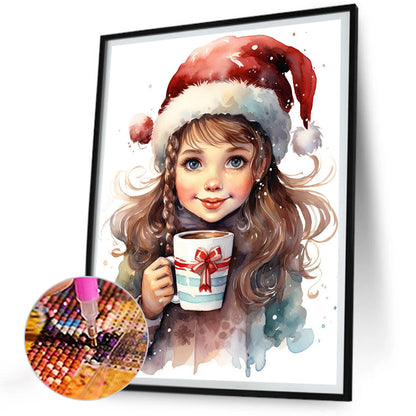 Little Girl Drinking Coffee - Full Round Drill Diamond Painting 30*40CM