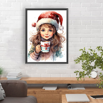 Little Girl Drinking Coffee - Full Round Drill Diamond Painting 30*40CM