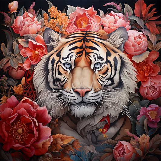 Tiger Among Flowers - Full Round Drill Diamond Painting 50*50CM