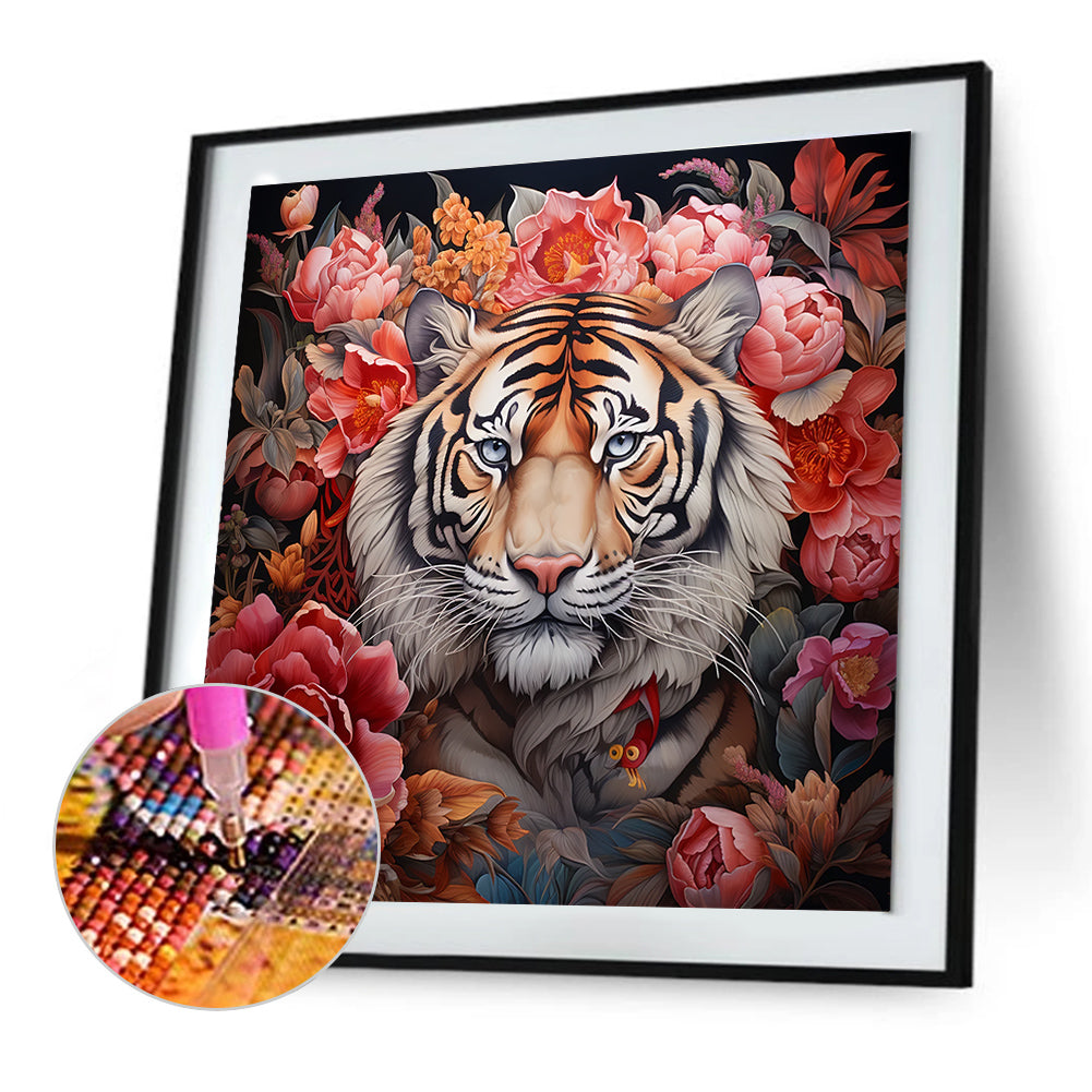 Tiger Among Flowers - Full Round Drill Diamond Painting 50*50CM