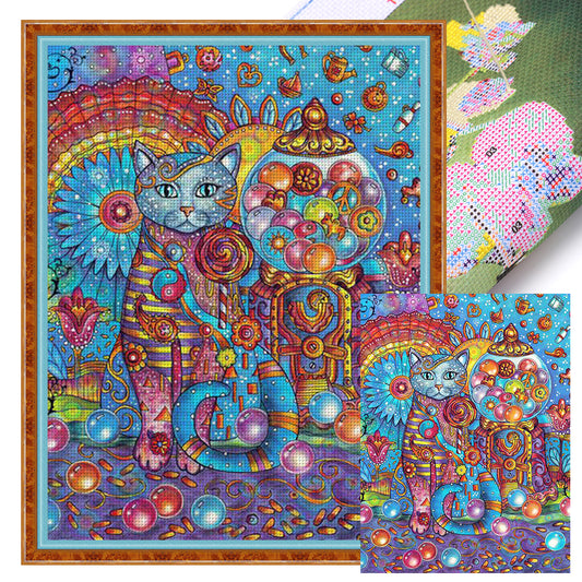 Gem Cat - 11CT Stamped Cross Stitch 45*60CM