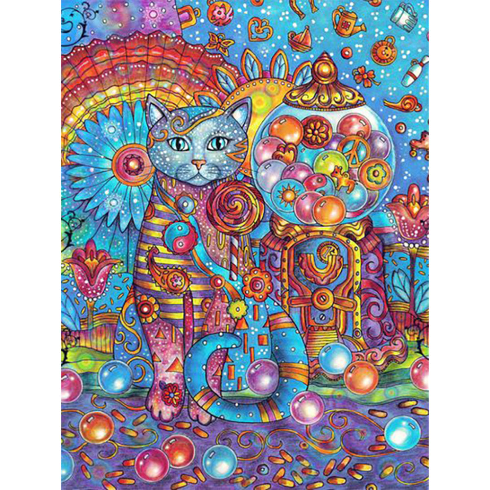 Gem Cat - 11CT Stamped Cross Stitch 45*60CM