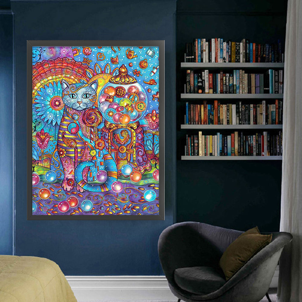 Gem Cat - 11CT Stamped Cross Stitch 45*60CM