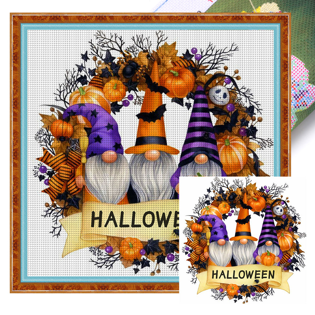 Autumn Gnome Wreath - 11CT Stamped Cross Stitch 40*40CM