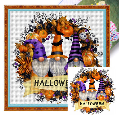 Autumn Gnome Wreath - 11CT Stamped Cross Stitch 40*40CM