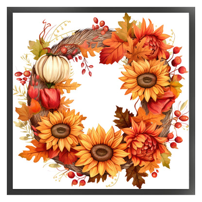 Autumn Sunflower Wreath - 11CT Stamped Cross Stitch 40*40CM