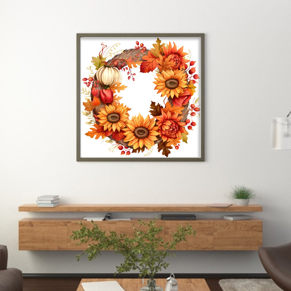 Autumn Sunflower Wreath - 11CT Stamped Cross Stitch 40*40CM