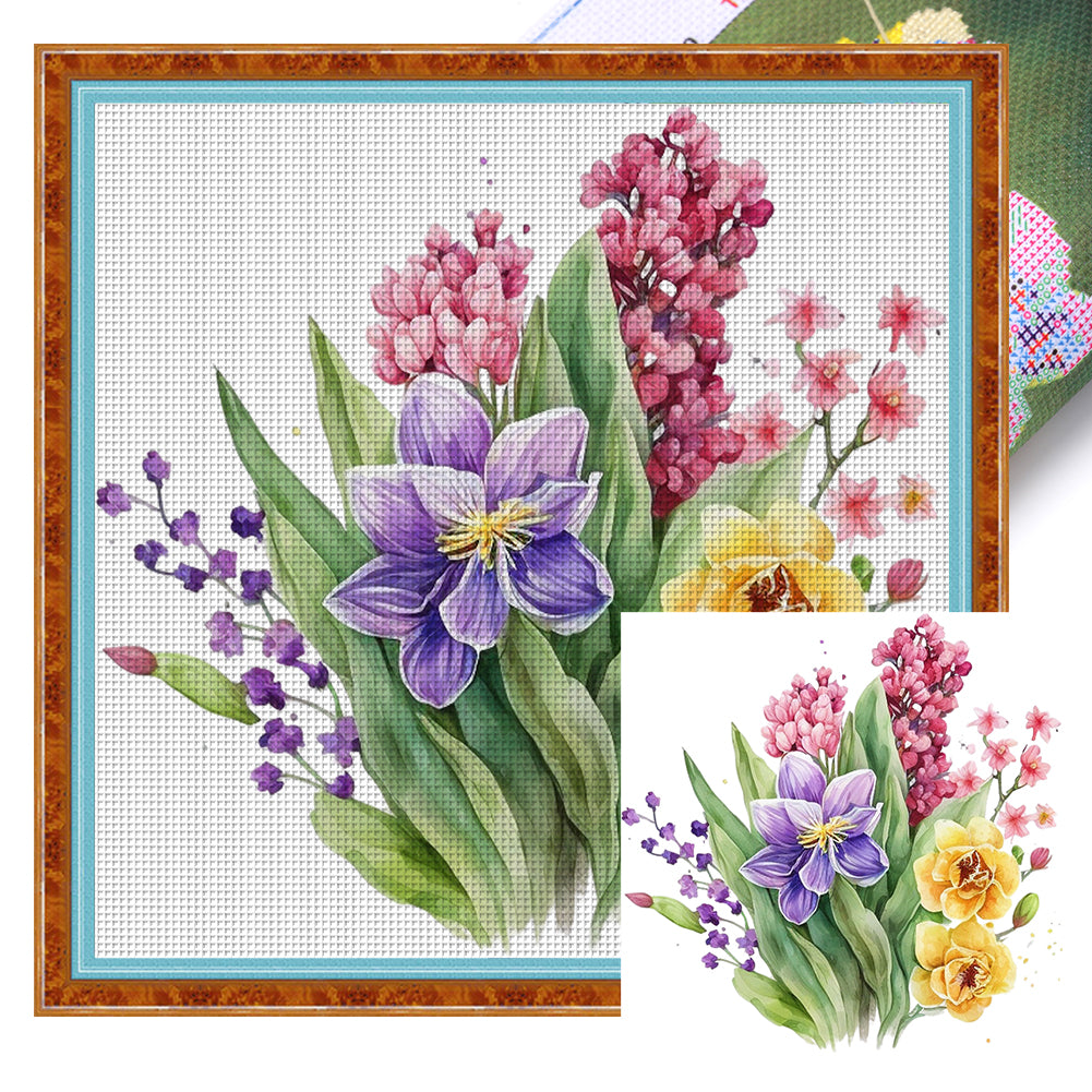 Watercolor Flowers - 11CT Stamped Cross Stitch 45*45CM