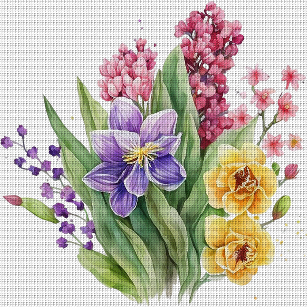 Watercolor Flowers - 11CT Stamped Cross Stitch 45*45CM