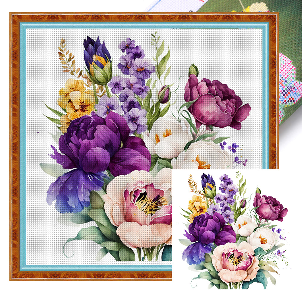 Watercolor Flowers - 11CT Stamped Cross Stitch 45*45CM