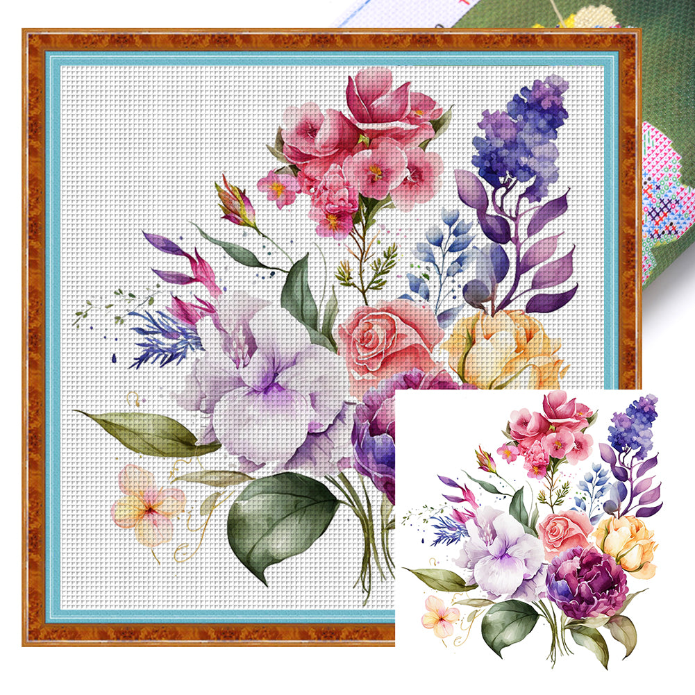 Watercolor Flowers - 11CT Stamped Cross Stitch 45*45CM