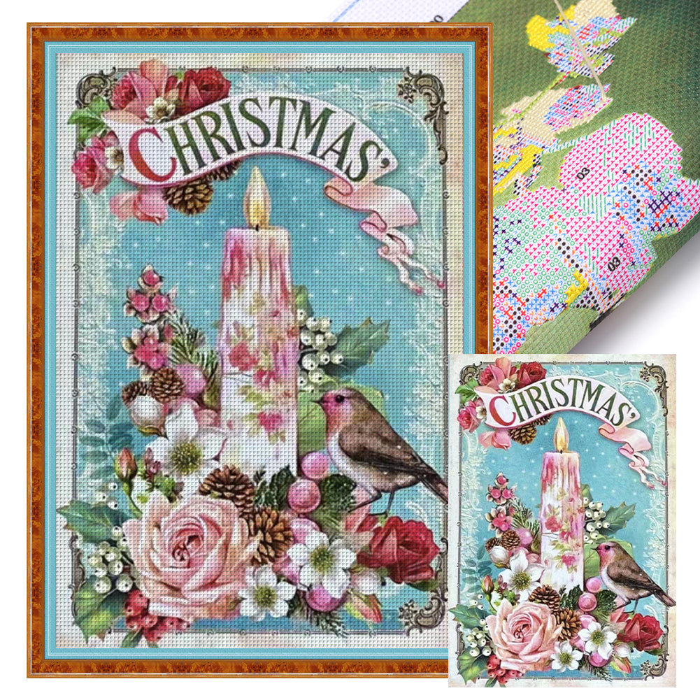 Retro Poster - Christmas Candle Bird - 11CT Stamped Cross Stitch 45*65CM