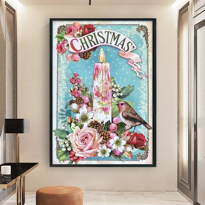 Retro Poster - Christmas Candle Bird - 11CT Stamped Cross Stitch 45*65CM