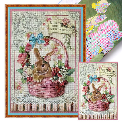 Retro Poster - Christmas Basket Rabbit - 11CT Stamped Cross Stitch 45*65CM