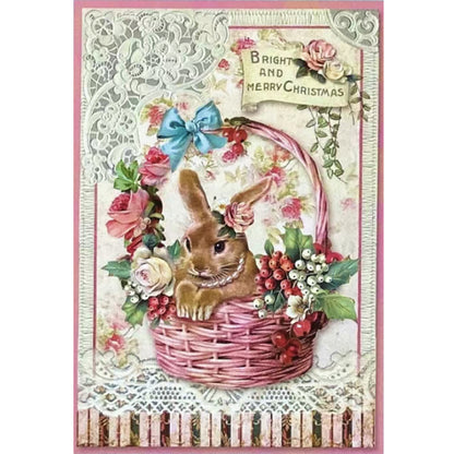 Retro Poster - Christmas Basket Rabbit - 11CT Stamped Cross Stitch 45*65CM