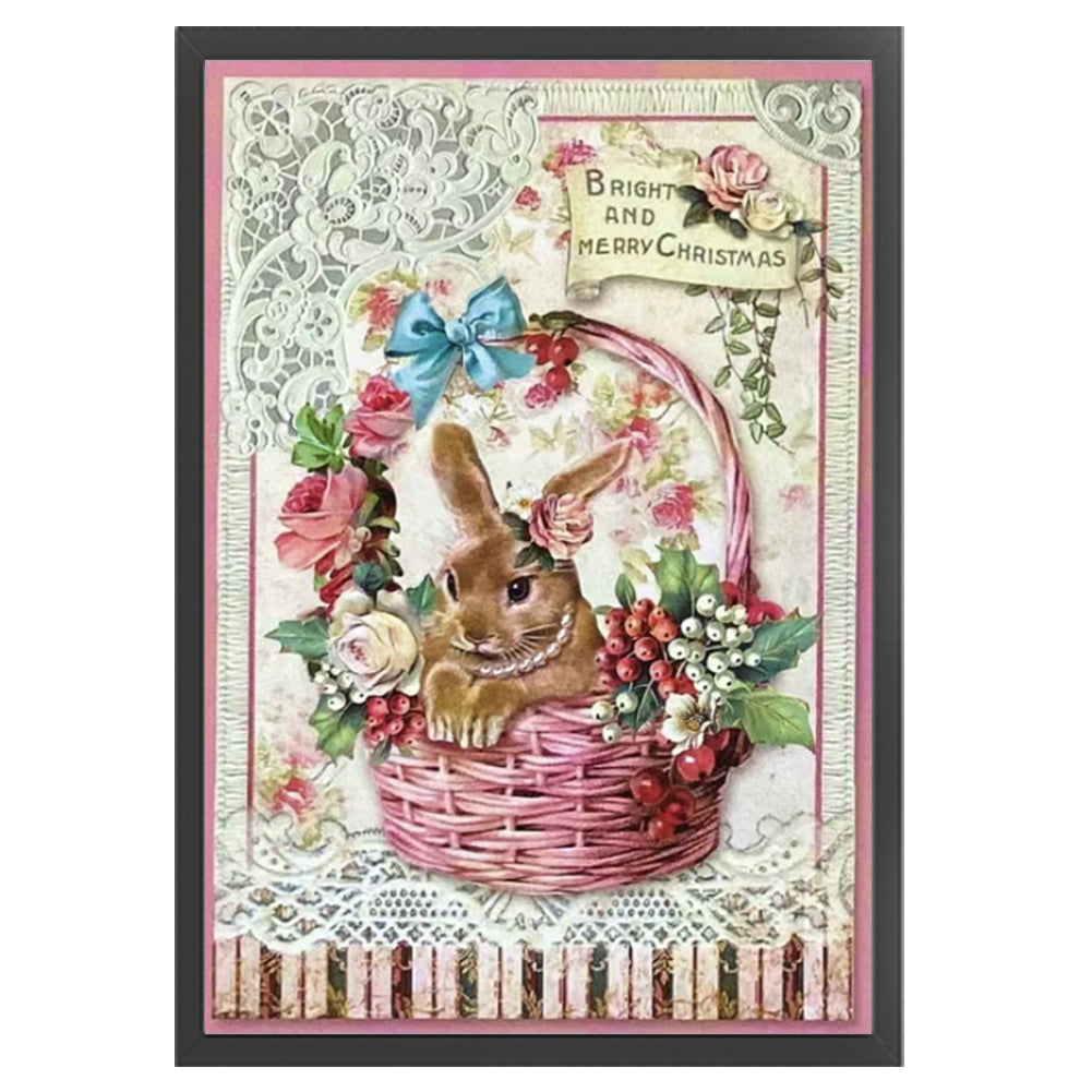 Retro Poster - Christmas Basket Rabbit - 11CT Stamped Cross Stitch 45*65CM