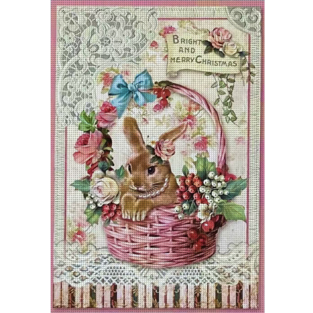 Retro Poster - Christmas Basket Rabbit - 11CT Stamped Cross Stitch 45*65CM