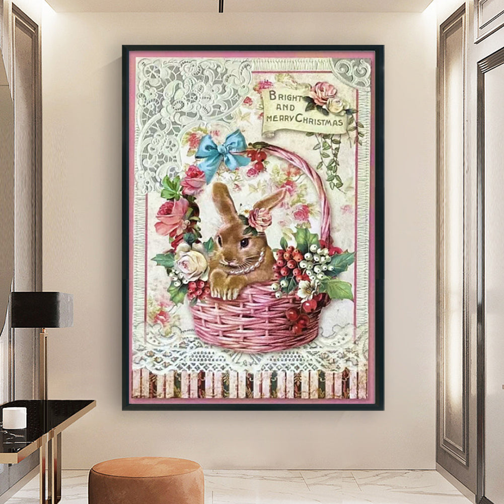 Retro Poster - Christmas Basket Rabbit - 11CT Stamped Cross Stitch 45*65CM