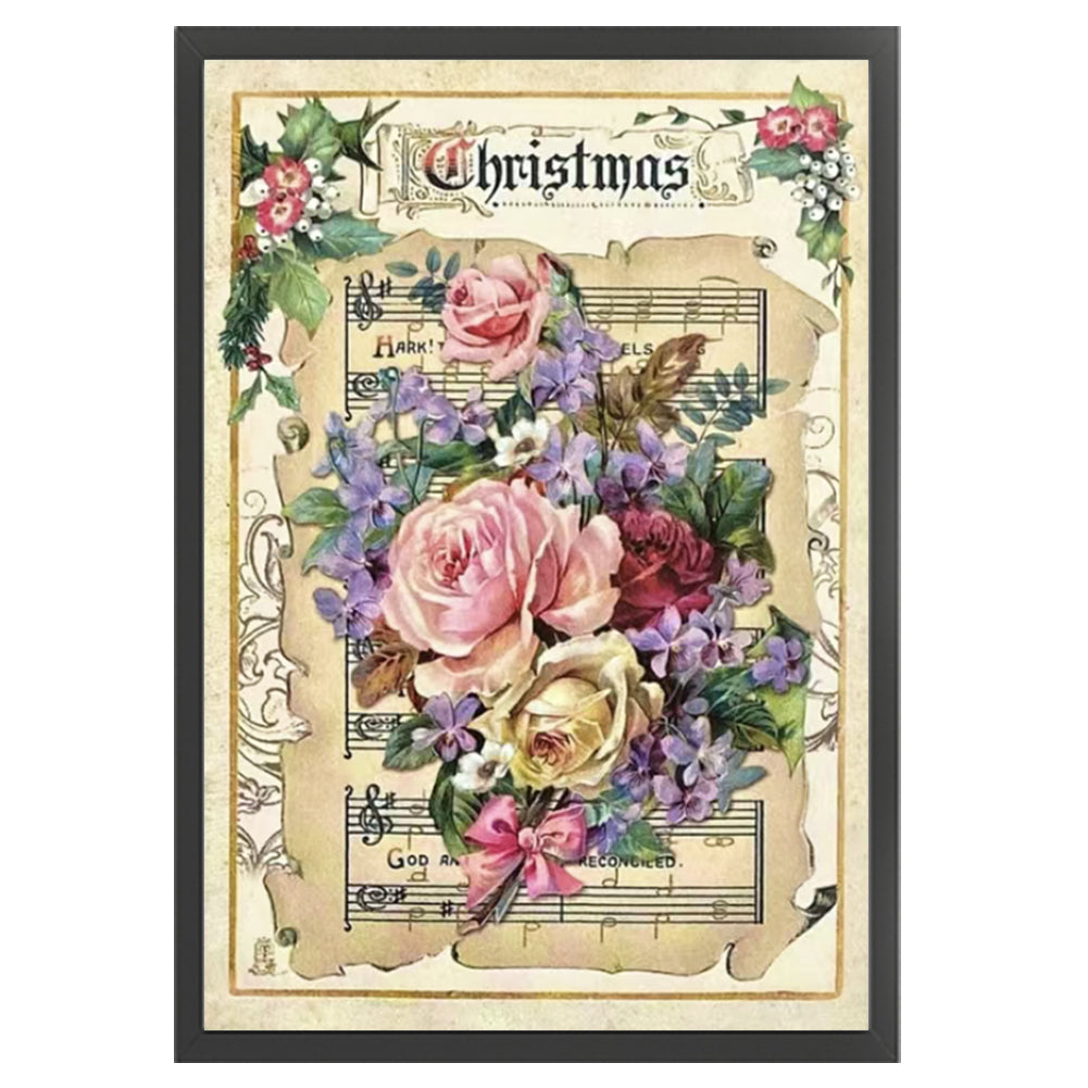 Retro Poster - Christmas Sheet Music Rose - 11CT Stamped Cross Stitch 45*65CM