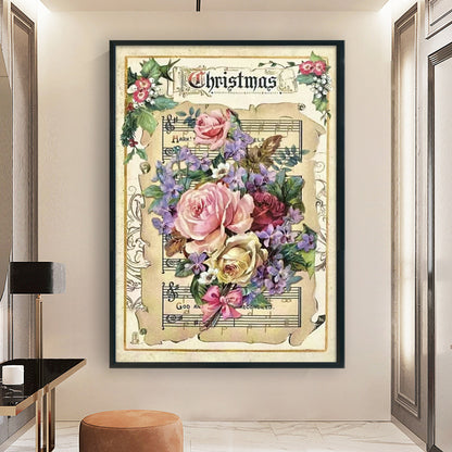 Retro Poster - Christmas Sheet Music Rose - 11CT Stamped Cross Stitch 45*65CM