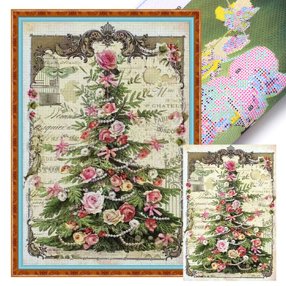 Retro Poster - Christmas Tree With Roses - 11CT Stamped Cross Stitch 45*65CM