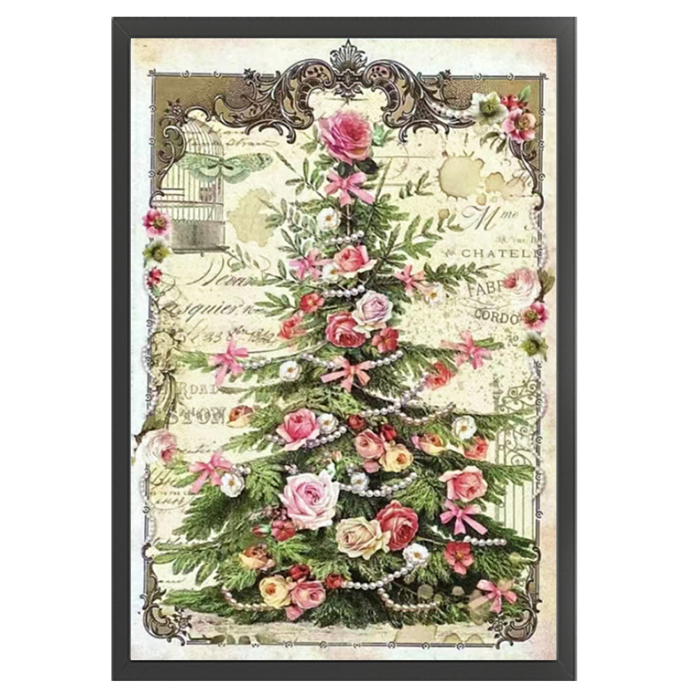 Retro Poster - Christmas Tree With Roses - 11CT Stamped Cross Stitch 45*65CM