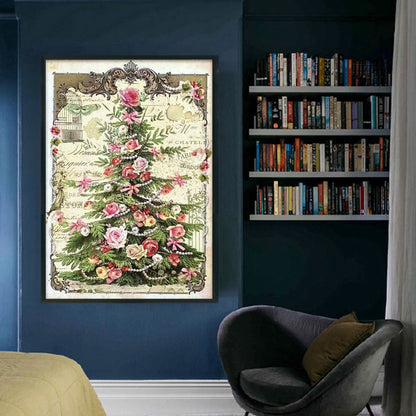 Retro Poster - Christmas Tree With Roses - 11CT Stamped Cross Stitch 45*65CM