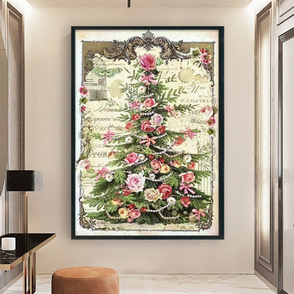 Retro Poster - Christmas Tree With Roses - 11CT Stamped Cross Stitch 45*65CM