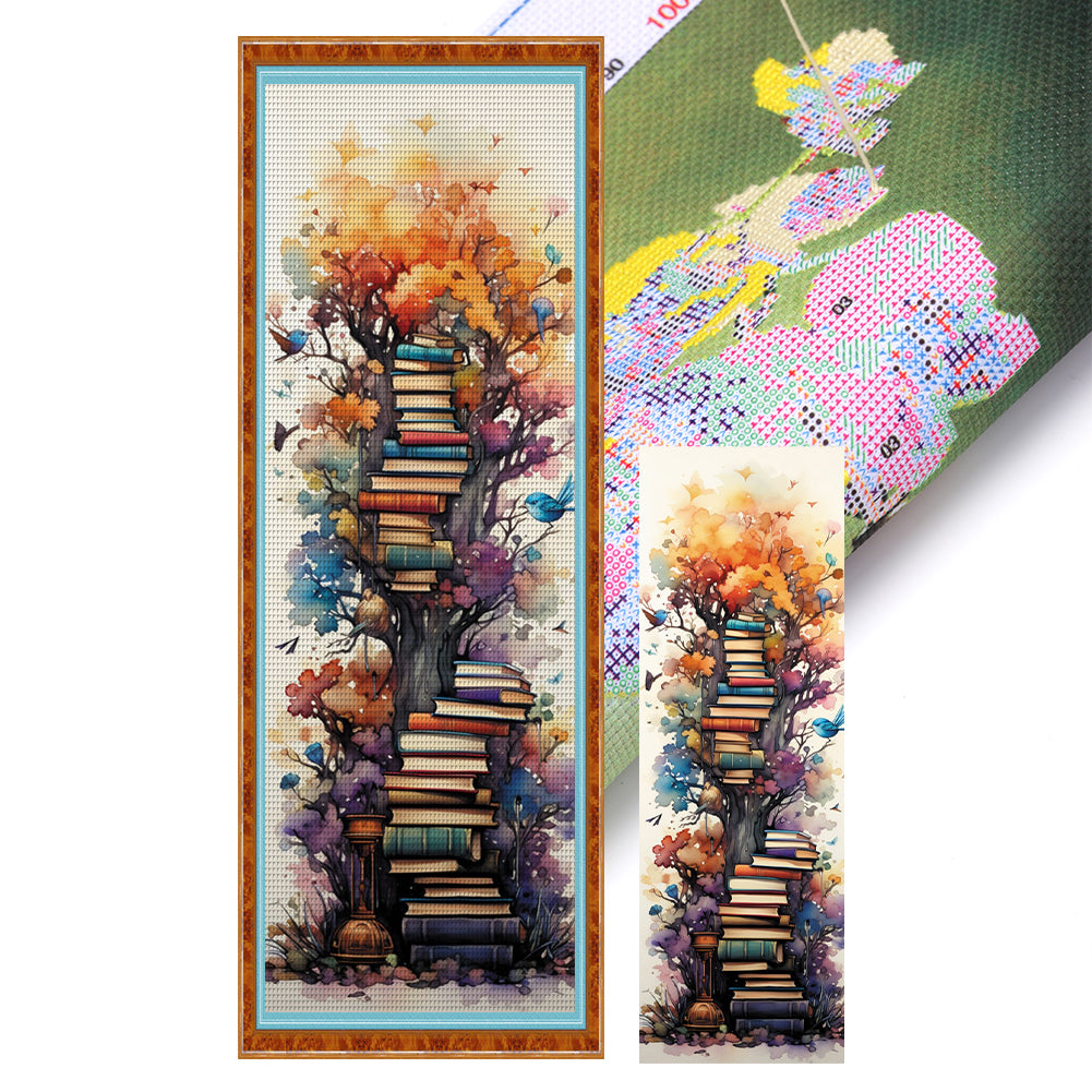 Stack Of Books With Flowers - 11CT Stamped Cross Stitch 30*80CM