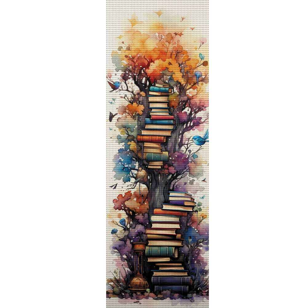 Stack Of Books With Flowers - 11CT Stamped Cross Stitch 30*80CM