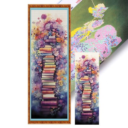 Stack Of Books With Flowers - 11CT Stamped Cross Stitch 30*80CM