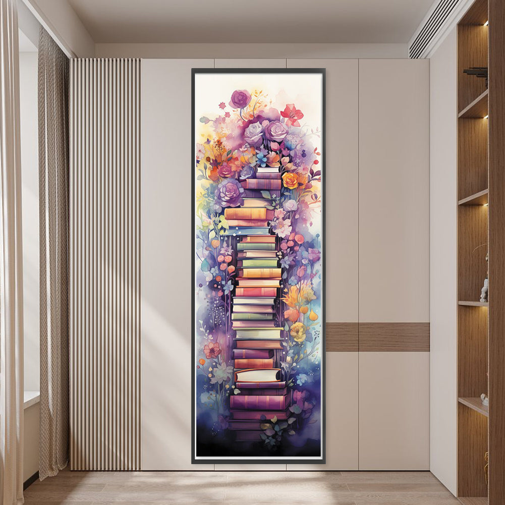 Stack Of Books With Flowers - 11CT Stamped Cross Stitch 30*80CM