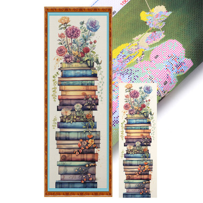 Stack Of Books With Flowers - 11CT Stamped Cross Stitch 30*80CM