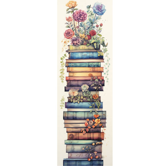 Stack Of Books With Flowers - 11CT Stamped Cross Stitch 30*80CM