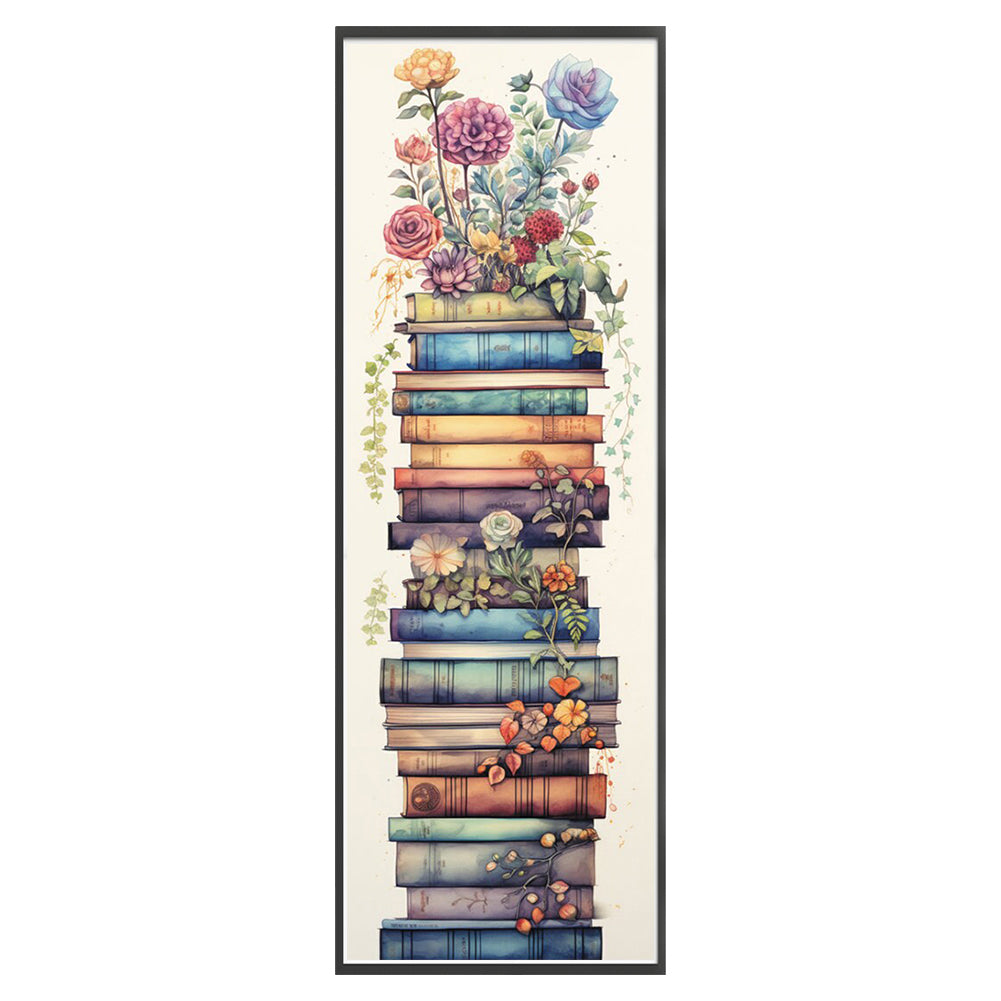 Stack Of Books With Flowers - 11CT Stamped Cross Stitch 30*80CM
