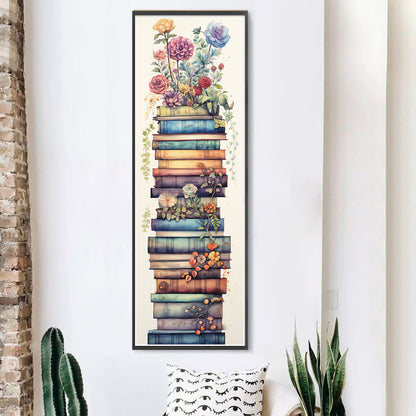 Stack Of Books With Flowers - 11CT Stamped Cross Stitch 30*80CM