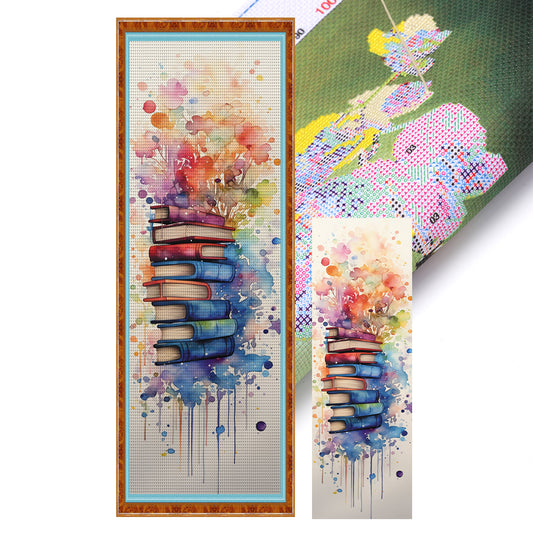 Stack Of Books With Flowers - 11CT Stamped Cross Stitch 30*80CM
