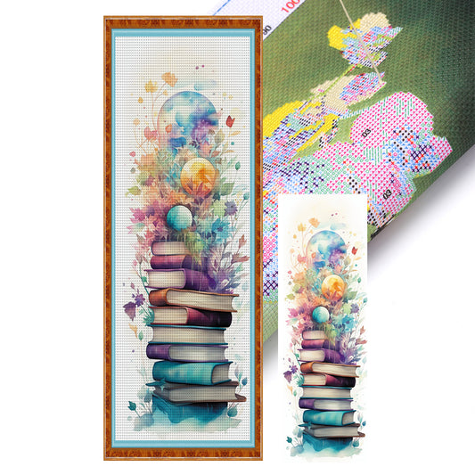Stack Of Books With Flowers - 11CT Stamped Cross Stitch 30*80CM