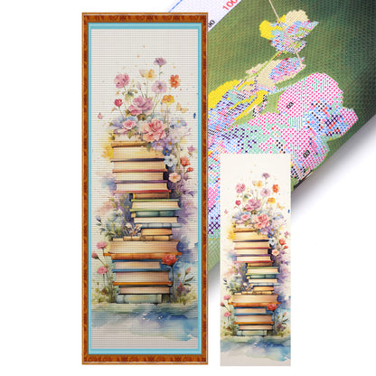 Stack Of Books With Flowers - 11CT Stamped Cross Stitch 30*80CM