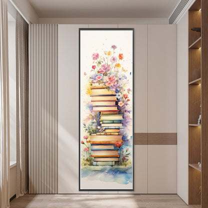 Stack Of Books With Flowers - 11CT Stamped Cross Stitch 30*80CM