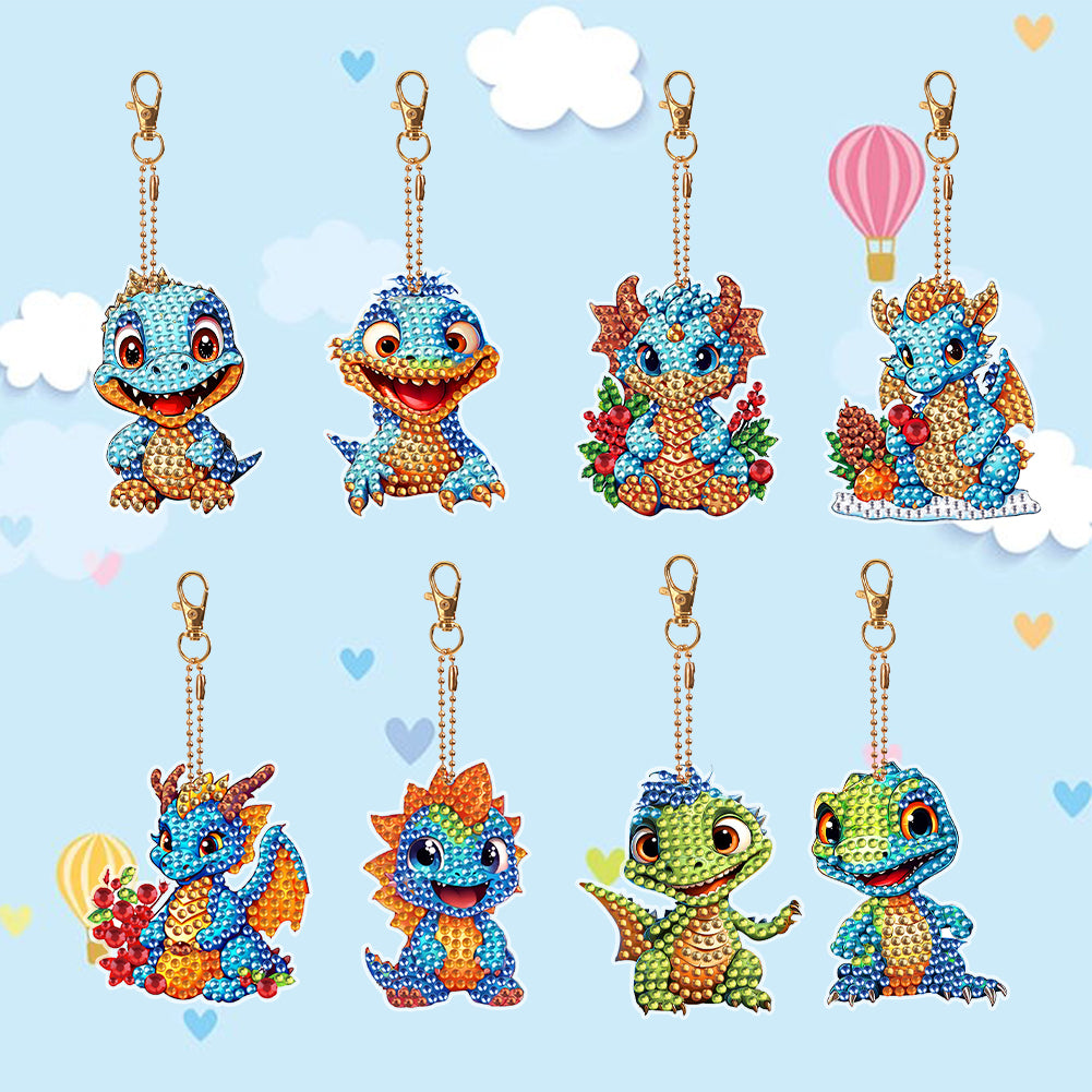 8PCS Double Sided Special Shape Diamond Art Keyring Baby Dinosaur (YS272)