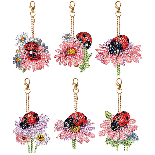 6PCS Double Sided Diamond Art Keyring Ladybird for Adult Kid Purse Handbag Decor