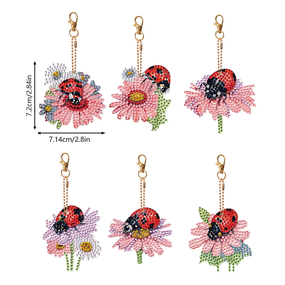 6PCS Double Sided Diamond Art Keyring Ladybird for Adult Kid Purse Handbag Decor